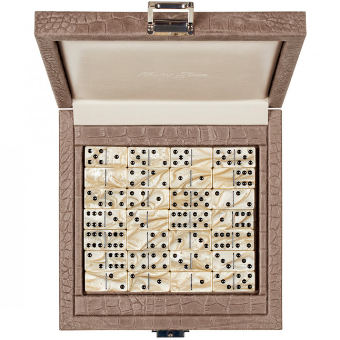 Exclusive domino set "Alligator" made of leather, beige